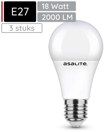 Asalite LED Lamp A65 E27 Fitting - 18W = 125W - 2000 Lumen - 3000K Warm Wit Licht - Niet Dimbaar - 220-240V - Energiezuinig- 3 stuks