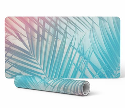 Antislip bureauonderlegger met pastelkleurig palmbladerenpatroon 90x45 cm