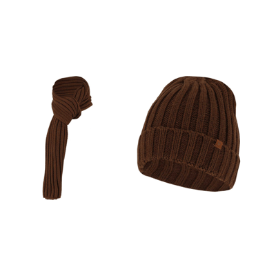 Grofgebreide sjaal + muts heren - Fashion - One size - Bruin / One size