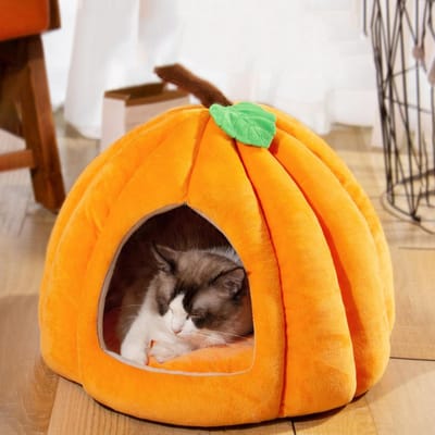 Niche pliable en forme de citrouille pour chien et chat, lit chaud et doux pour l'hiver, niche pour chiot, niche pour petits chiens et chats L