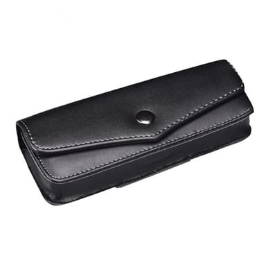 Brillenkoker van koeienhuid - Vintage brillenkoker - Unisex - Riemlus - Draagbaar aan riem - Knoopsluiting - Draagbaar - Beschermt brillen tegen krassen - Geschikt voor zonnebrillen, brillen, leesbrillen - Zwart
