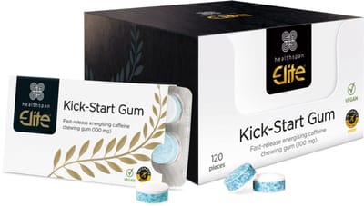 Healthspan Elite Kick-Start Gum - 100mg Cafeïne per Gum - Peppermint - 12 x 10 st