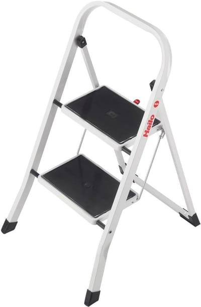 Stalen Trapladder met 2 Treden en Veiligheidsbeugel - Belastbaar tot 150 kg