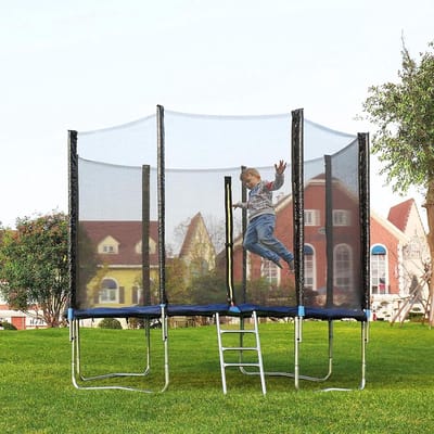 Trampoline net - Veiligheidsnet vervanging - Buiten spelen - Dubbele ritssluiting - 16ft 12 palen - Zwart