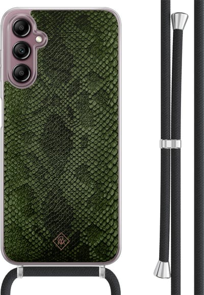 Casimoda® hoesje met koord - Geschikt voor Samsung A14 - Snake Mix - Afneembaar koord - TPU/acryl - Groen