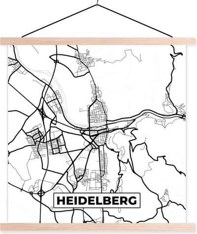 Posterhanger incl. Poster 40x40 cm - Schoolplaat - Plattegrond - Kaart - Heidelberg - Stadskaart - Textielposter - Blanke latten - Stadskaart