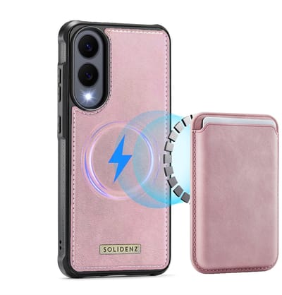 Solidenz Luxe Wallet geschikt voor Samsung Galaxy S25 Edge hoesje - Magnetische Pasjeshouder - Geschikt voor MagSafe - Schokbestendig - Roze