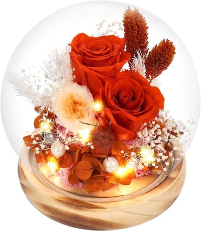 Boeket bloemen - Geconserveerde rozen - Cadeau geven - Met ledlicht - 13.7 cm - Roze