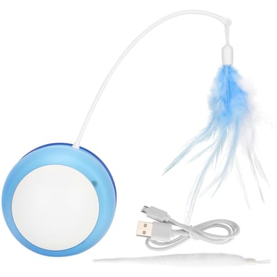 USB Opladen Huisdierspeelgoed Interactief Kattenspeelgoed LED Kantelende Bal Sportbal met Veer Hengel white
