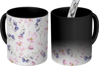 Magische Mok - Foto op Warmte Mokken - Koffiemok - Bloemen - Waterverf - Bohemian - Patroon - Magic Mok - Beker - 350 ML - Theemok