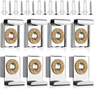 Spiegelhouders Set - Wandbevestiging Clips - Spiegels Ophangen - Roestvrij Staal - 8 Stuks - Zilverkleurig