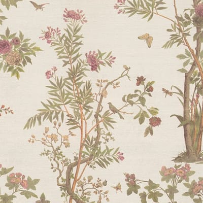 Bloemen behang Profhome 790433-GU vliesbehang hardvinyl warmdruk in reliëf licht gestructureerd met bloemmotief mat crème olijfgroen bruin roze 5,33 m2