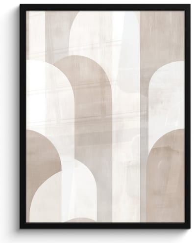 Poster in lijst - Fotolijst 60x80 cm - Posters - Abstracte bogen - Modern - Beige - Posterlijst zwart - Decoratie - Wanddecoratie woonkamer - Muurdecoratie slaapkamer