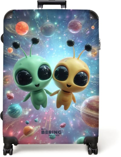 NoBoringSuitcases.com® - Koffer groot - Reiskoffer lichtgewicht - Twee aliens in de ruimte - Rolkoffer met 4 wielen - Grote trolley XL - 98 liter bagage