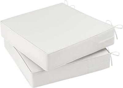 Tuinstoelkussens, set van 2 stuks, voor terrasmeubilair, waterdicht, terrasstoelkussen, 3 jaar, kleurechtheid, vierkant, traagschuim, kussens voor tuinstoel met banden en handvat, beige