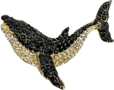 Walvis Broche met strass - Blauwe Vinvis (zwart wit) pin goud - 5,5CM