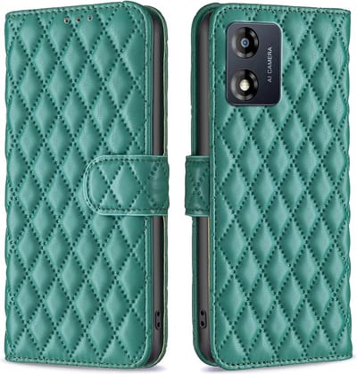 BINFEN Hoesje - Geschikt voor Motorola Moto E13 Hoesje - BINFEN Rhombus Book Case - Groen