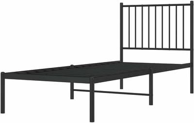 Metalen Bedframe - Ledikant Hoofdbord - Slaapkamer Inrichten - Robuuste Stalen Constructie - 75x190 cm - Zwart
