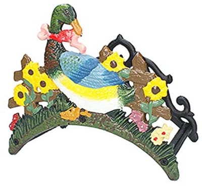 Vintage metalen slanghouder met eendenpatroon - Duurzaam en decoratief - Ideaal voor tuin en terras
