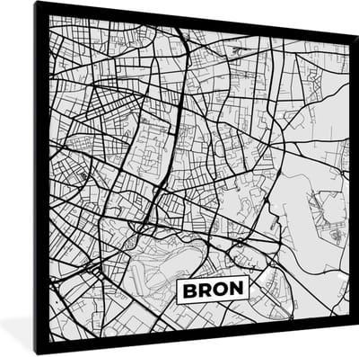 Fotolijst incl. Poster - Frankrijk - Bron - Stadskaart - Plattegrond - Kaart - 40x40 cm - Posterlijst