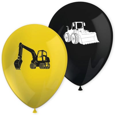 Vegaoo - 8 zwarte en gele latex ballonnen bouwmachines 30cm