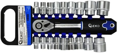 GEKO Dopsleutelset - 19-delig - CrV Staal - 8-32 mm - 1/2" Aandrijving