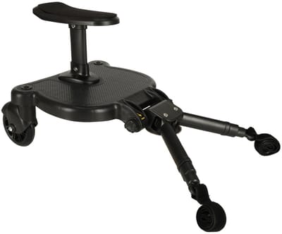 MOZY® - Meerijdplankje met Zitje - Universeel - tot 25 kg - Zwart - met Bevestigingsriem - voor Kinderwagen en Buggy