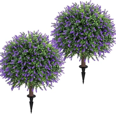 Dailygoods- Kunstlavendelbal 65 cm - Set van 2 - UV-bestendig - Winterbestendig - Kunstplant voor binnen/buiten - Perfect voor tuin/balkon/terras