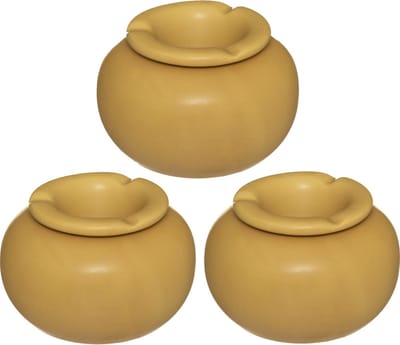 Atmosphera Terras asbak - Set van 3x stuks - stormasbak - keramiek - okergeel - 13 x 9 cm - Buiten en binnen