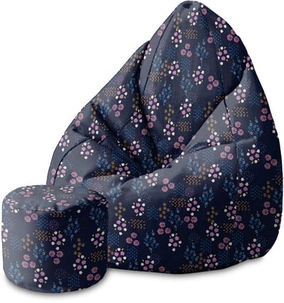 DreamRoots Velvet Zitzak voor Volwassenen – Luxe Beanbag met Voetsteun en Afneembare Hoes – Inclusief Vulling – 80x80x120 cm - Geometric Flower