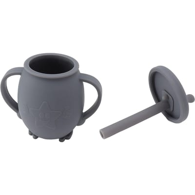 Gobelets d'apprentissage en silicone pour tout-petits de 230 ml avec couvercle à paille et poignées antidérapantes, anti-fuites L gris foncé