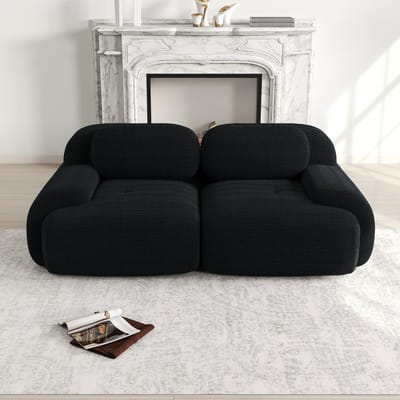 Corduroy loveseat - modulaire frameloze bank zonder montage - 2 personen, 140x75x65 cm - zwart - gebogen armleuningen - antislip onderkant - 32D hoogelastisch schuim