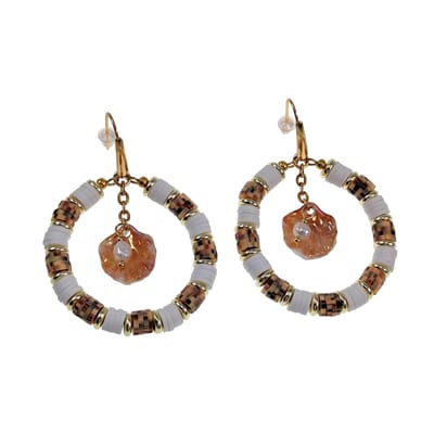 Lange Oorbellen Dames - Haakoorbellen - Verguld RVS - Oorbellen met Schelp Hanger - Witte-Bruin Oorbellen