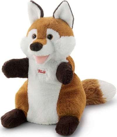 Trudi - Puppets Handpop Vos 25 cm - Handgemaakt in Italie - Zacht pluche - Knuffeldier voor jongens en meisjes - Bruin Wit - 15x25x16 cm maat S