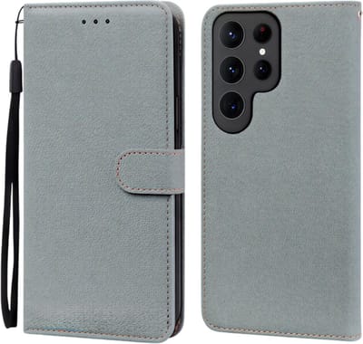 Mobiel Hoesje Geschikt voor Samsung Galaxy S25 Ultra – Luxe Lederen Portemonnee Flip Hoesje met Pasjeshouder, Magneetsluiting & Volledige Bescherming, Telefoonhoes Book Cover Case-Grijs