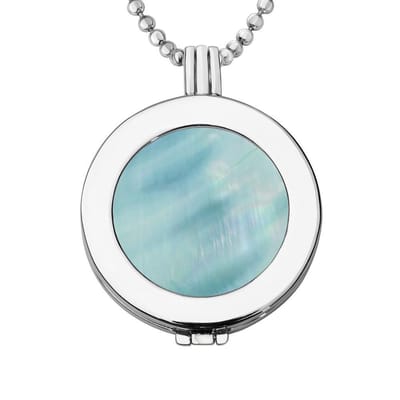 Quiges - Munthouder met Ketting en Munt 33mm Schelp Lichtblauwkleurig - Zilverkleurig - ERHS771