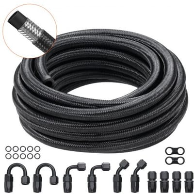 VEVOR 8AN brandstofleidingset, 24" brandstofslangset, 0,43" nylon roestvrijstalen gevlochten brandstofleiding olie-/gas-/dieselslangstaartconnectorset 12-delige draaibare adapterset