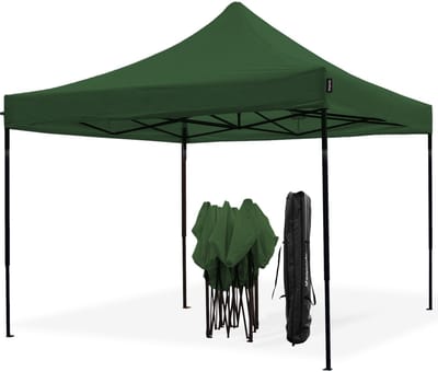 LifeGoods Partytent - Opvouwbaar - 3x3 m - Easy Up - Paviljoen - Waterdicht - Draagtas met Wieltjes - Donkergroen