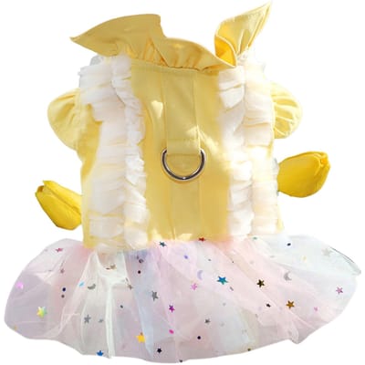 Huisdier Prinsessenjurk met Lijnclip Zacht Ademend Zomer Honden Kleding voor Vakantiefeest Geel M S(for 2-4kg) geel