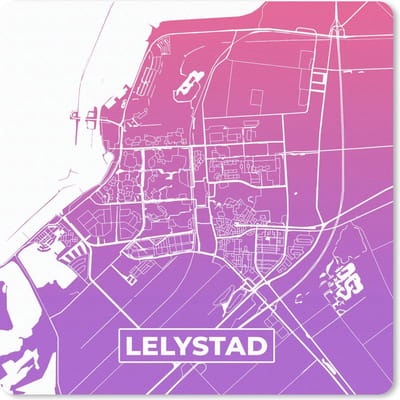 Muismat 20x20 cm - Mousepad Stadskaart - Lelystad - Paars - Roze - Muismatten