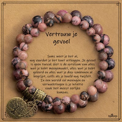 Bixorp Dubbele Matrix Rhodoniet Armbanden Set op Cadeau kaartje - Vertrouw in je Gevoel - 18cm Edelsteen Kralenarmband - Inclusief Cadeau Envelop