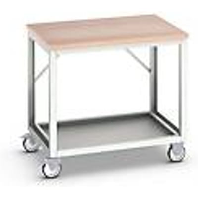 Verrijdbare werkbank Bott verso, multiplexplaat, 1 legbord, met traverse-set, B 1000 x D 800 x H 930 mm, RAL 7035 lichtgrijs