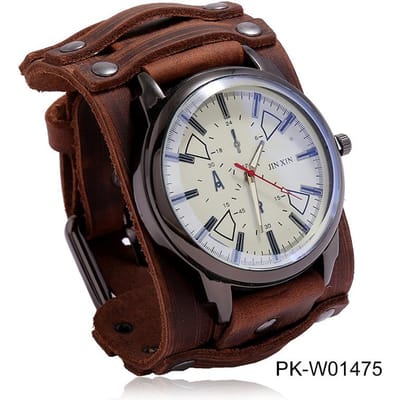 Vintage Horloges Heren Echt Leer Wijzerplaat Riem Band Punk Horloge Brede Koeienhuid Armband & Armbanden Voor Dames Mannen Sieraden gray