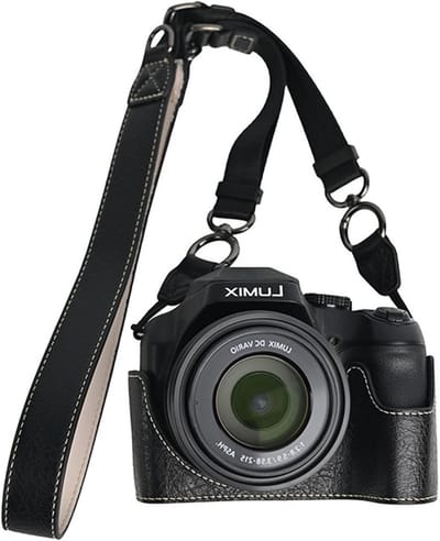 Beschermende Camera Tas voor Panasonic Lumix DC-FZ80D, FZ82D en FZ85D - Half Case met Verstelbare Schouderband, Duurzaam PU Materiaal, Zwart