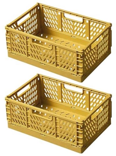 Set van 2 Vouwdozen voor Opberging - Stabiele Multifunctionele Opbergdozen - Grijze en Gele Kleur (22 x 14,8 x 9,5 cm)