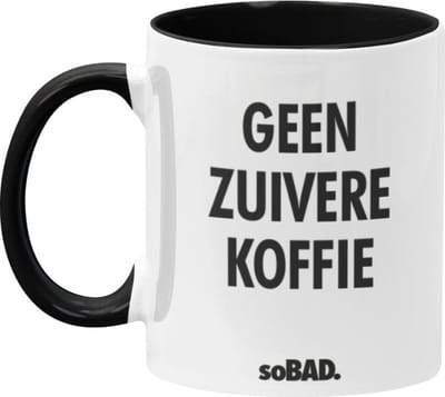 Mok zwart/wit - Geen zuivere koffie - soBAD. | Mug | Tekst | Collega | Kantoorhumor | Theemok | Koffiemok | Koffiebeker | Vaatwasbestendig