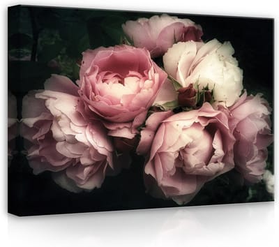 Canvas Schilderij - Bloemen - Boeket - Rozen - Wit - Planten - Inclusief Frame - 70x50cm (lxb)