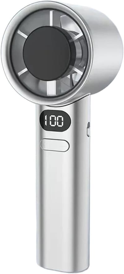 Draagbare handventilator met 120 windsnelheden, LED-display en USB-oplaadfunctie (zilver).