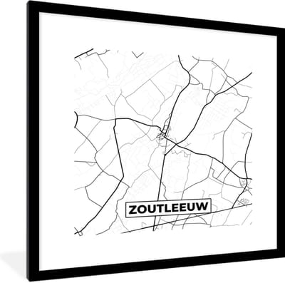 Fotolijst incl. Poster Zwart Wit- België – Zoutleeuw – Stadskaart – Kaart – Zwart Wit – Plattegrond - 40x40 cm - Posterlijst