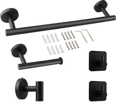 Unyqoos ® Stijlvolle Zwarte Badkamer- en Keukenaccessoireset met 5 Functionele Onderdelen